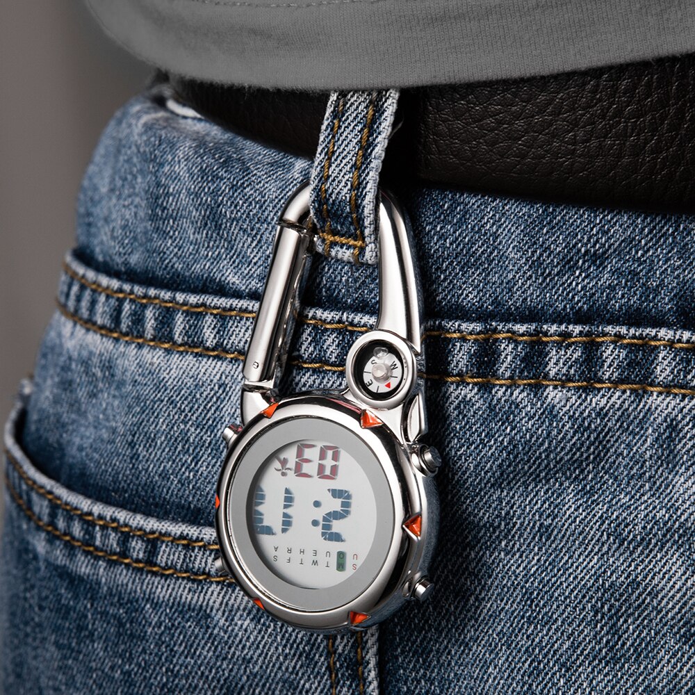 Digitale Klettern Uhr Clip-Auf Rucksack Karabiner Taschenuhr Männer Kompass Temperatur Woche Anzeige Bergsteigen draussen-Sport