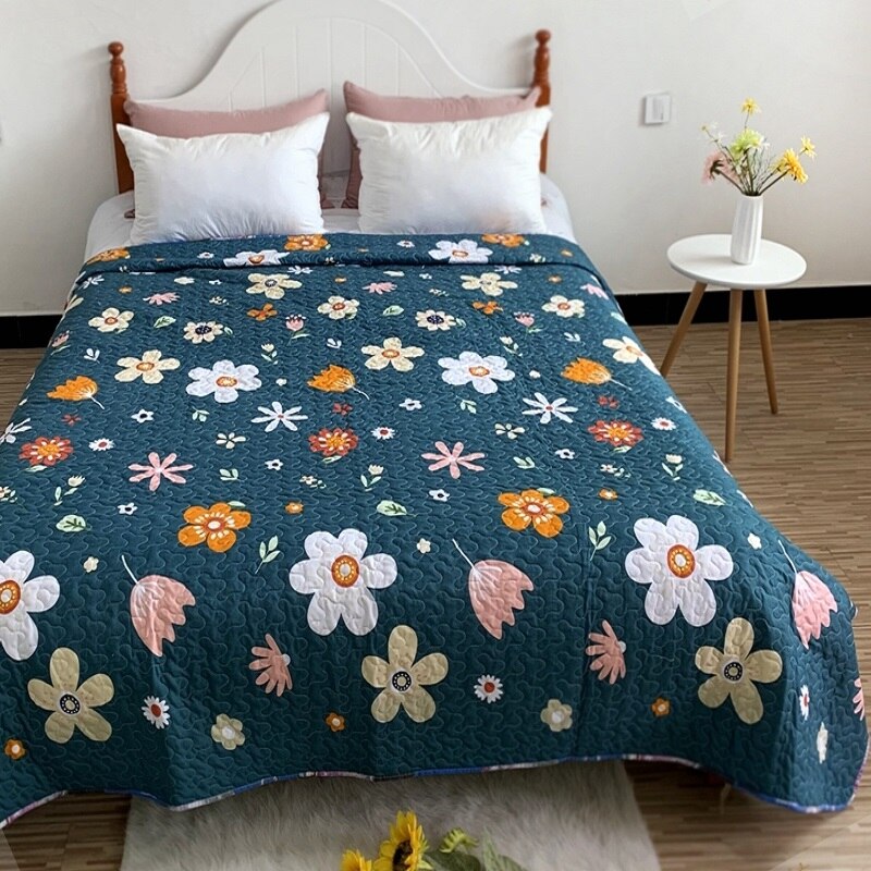 Couvre-lit matelassé imprimé Floral à carreaux, couvre-lit Patchwork, Style américain, couverture de lit pour adultes, été, 220x240cm: 05 Bedspread
