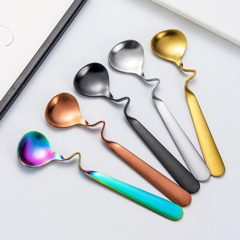 Spoon Stainless Steel Coffee Stirring Spoon Round Shape Tea Milk Dessert Hanging Scoop Specialty Spoons Tableware