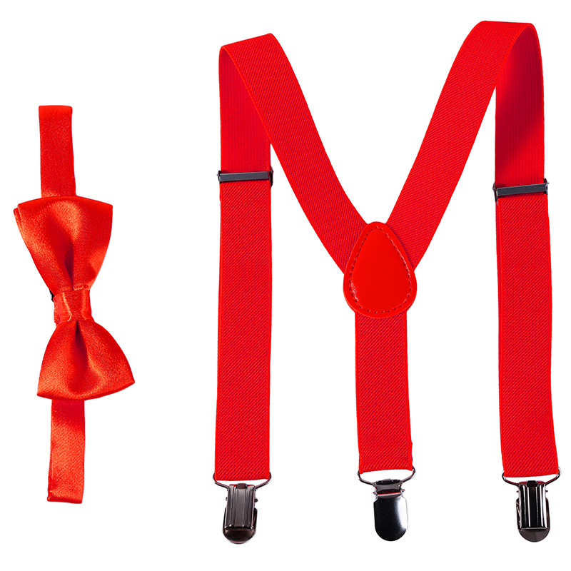 Kids Suspenders With Bowtie Children Bow Tie Set Boys Braces Girls Adjustable Suspenders Baby Wedding Ties Accessories: Red