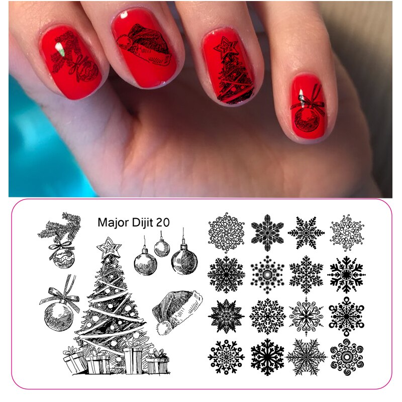 Nagel Stanzen Platten Weihnachten Schneeflocken Elch Glocke Santa Claus Winter Nail art Stempel Vorlage Bild Platte Schablone Maniküre Werkzeug: majordijit20