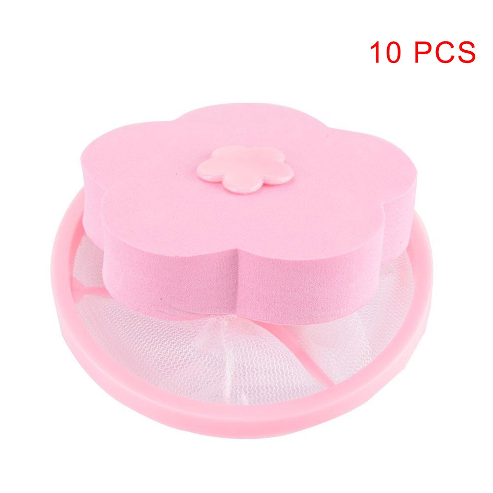Reusable Washing Machine Floating Lint Mesh Bag Portable Washer Lint Catcher MU8669: Pink-10 pcs