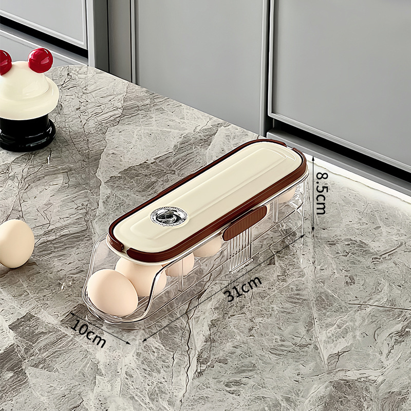 Household Multi-layer Automatic Rolling Egg Storage Box Kitchen Egg Rack Tray Refrigerator Timing Special Egg Carton: Light Grey
