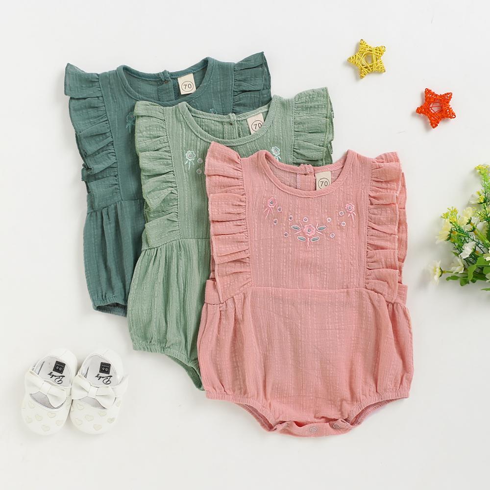 Barboteuse pour bébés garçons et filles, sans manches, à volants, motif Floral, vêtements d'été, tenue décontractée, une pièce,