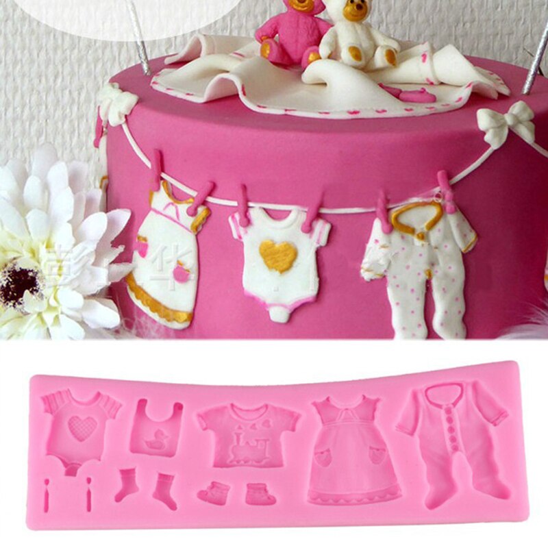 1Pcs Keuken Benodigdheden Siliconen 3D Fondant Mold Cake Decorating Bakken Tools Diy Siliconen Mal Baby Kleding Vorm Roze