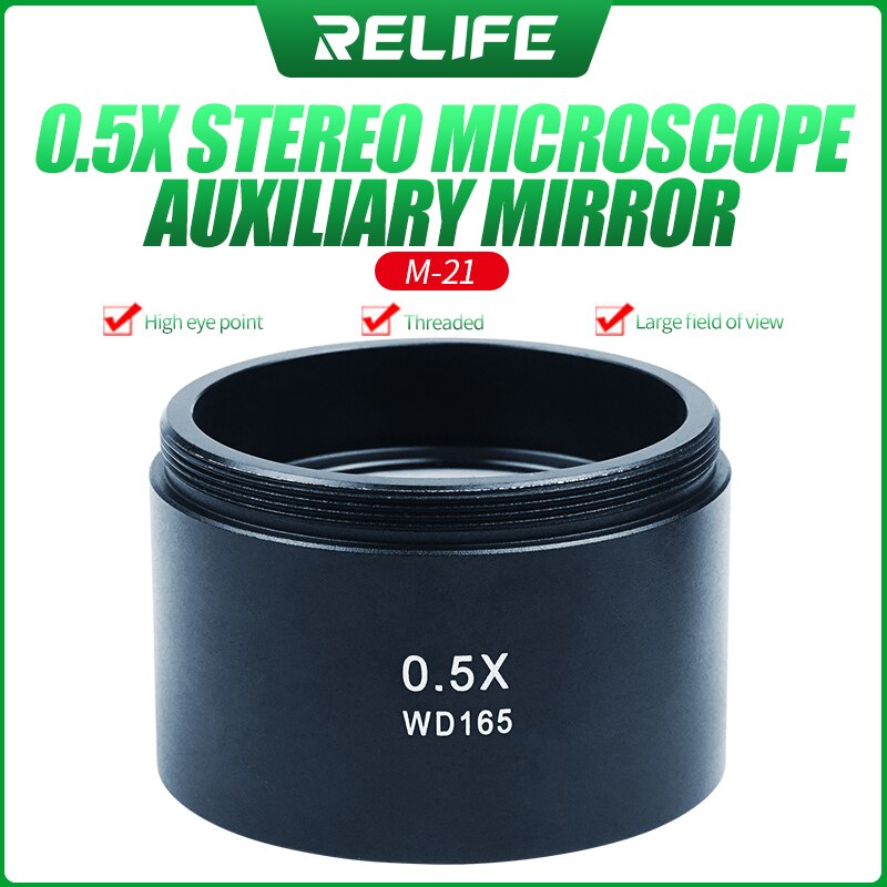 RELIFE 0.5X 0.7X Trinocular microscopio estéreo auxiliar lente objetivo de la lente de cristal para piezas para microscopios accesorio lente Barlow