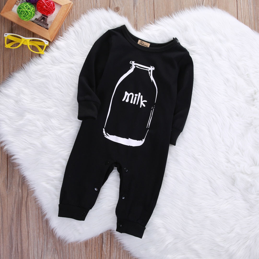 MILK Letter Newborn Kids Baby Boy Girl Long Sleeve Clothes Romper Jumpsuit Outfits