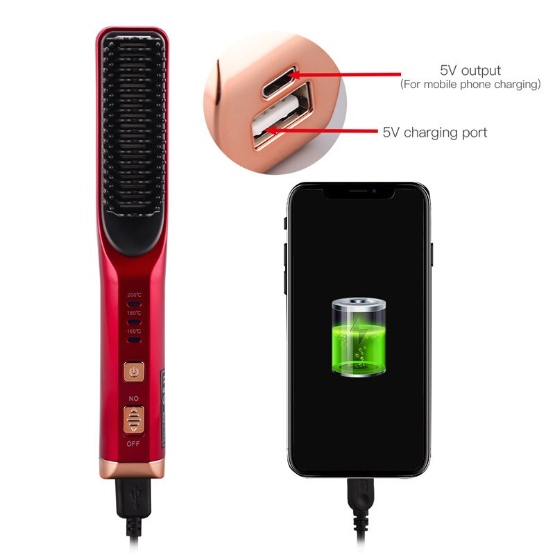 Cordless Hair Straightening Comb 3 Temperatures Hair Straightener USB Rechargeable Hair Straightening Iron Brush