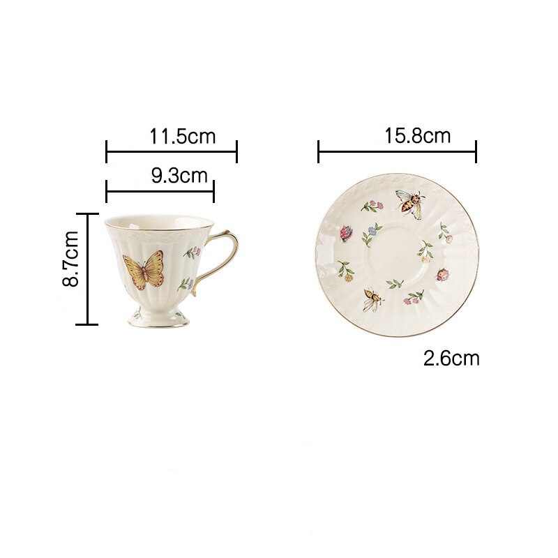 French Ceramic Coffee Cup Sets Saucers Teapot Palace Flower Tea Cups Hand Drawn Rose Butterfly Porcelain Coffee Mugs Drinkware: Butterfly Cup Set