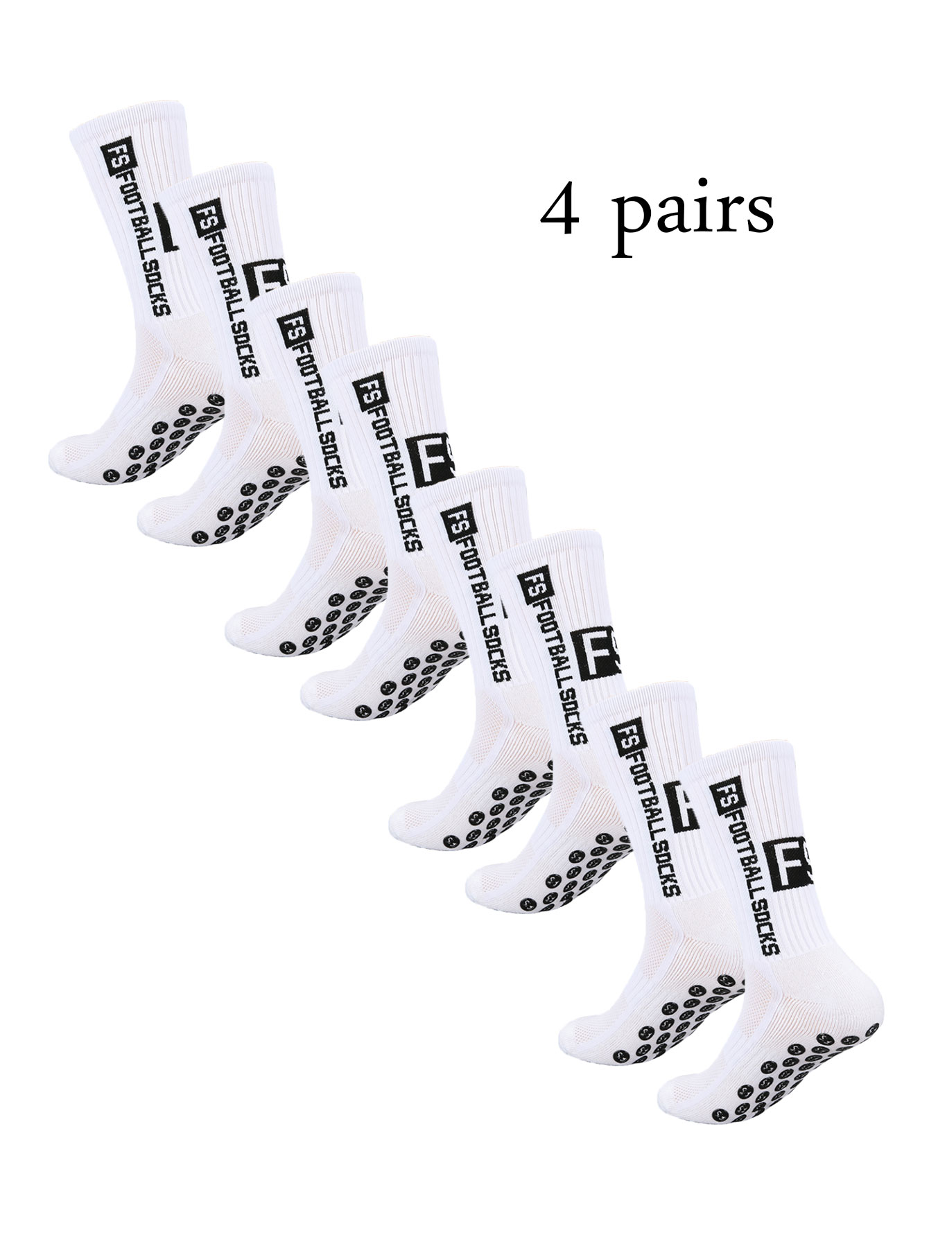 Grip Soccer Socks Anti Slip Non Slip Men's Athletic Socks for Football Basketball Sports, 4 Pair: WHITE