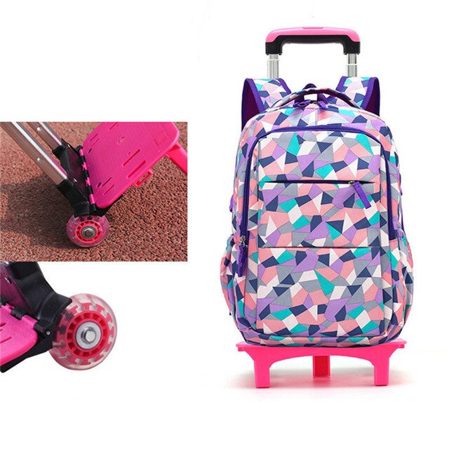 Sac à dos d'enfants sur des sacs d'école de roues avec 2/6 roues sacs d'école détachables de chariot pour le sac imperméable de livre d'enfants de garçons de filles: 2 wheels purple