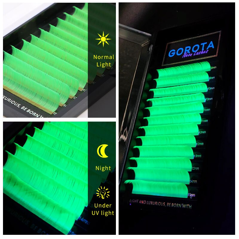 Auto Fanning Uv Neon Wimper Extension Fluorescerend Groen Geel Oranje Gekleurde Fan Wimpers Voor Nachtclub Party Glow In Dark: C / green