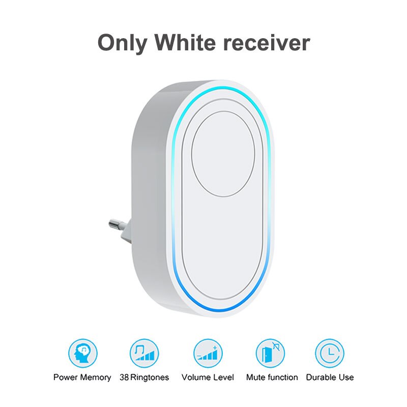 Wireless Doorbell White 433MHz Smart Home Chimes DoorBells Alarm Welcome Receiver Intelligent LED Ring Bell EU UK US Plug: A-Only receiver / UK plug