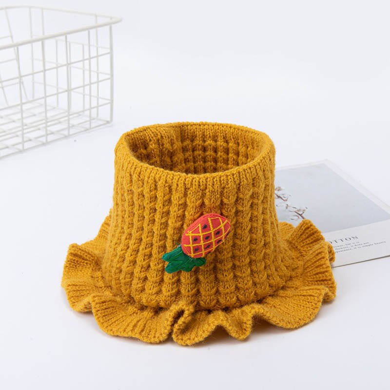 Autumn Winter Children's Woolen Scarf Pure Color Knitted Thick Collar Cute Fruit Boys Girls Baby Wild Warm Scarf C63: yellow