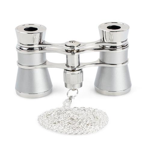 Prismáticos clásicos plegables para teatro, lentes ópticas de cuerpo de Metal con cadena, telescopio de Retro, 3x25: Plata