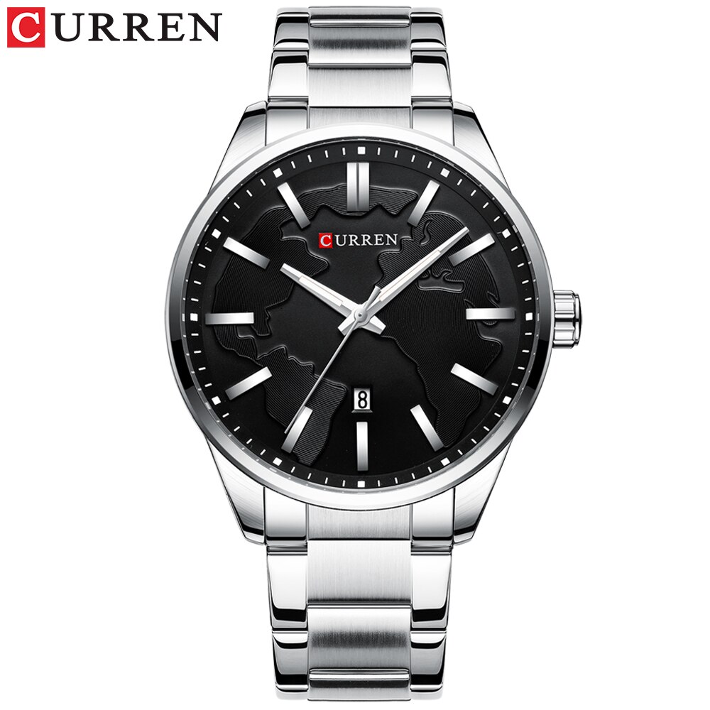 Brand Curren Quartz Horloges Voor Mannen Unieke Wijzerplaat Business Roestvrij Stalen Band Heren Horloge Klok Man: silver-black watch