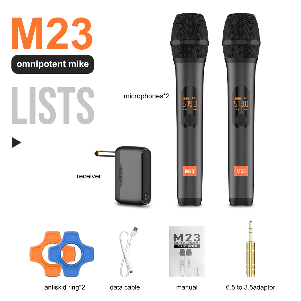 Wireless Microphone M23 UHF 2 Channel Karaoke System With Rechargeable Receiver Cordless Handheld Mic For Church Party Speaker