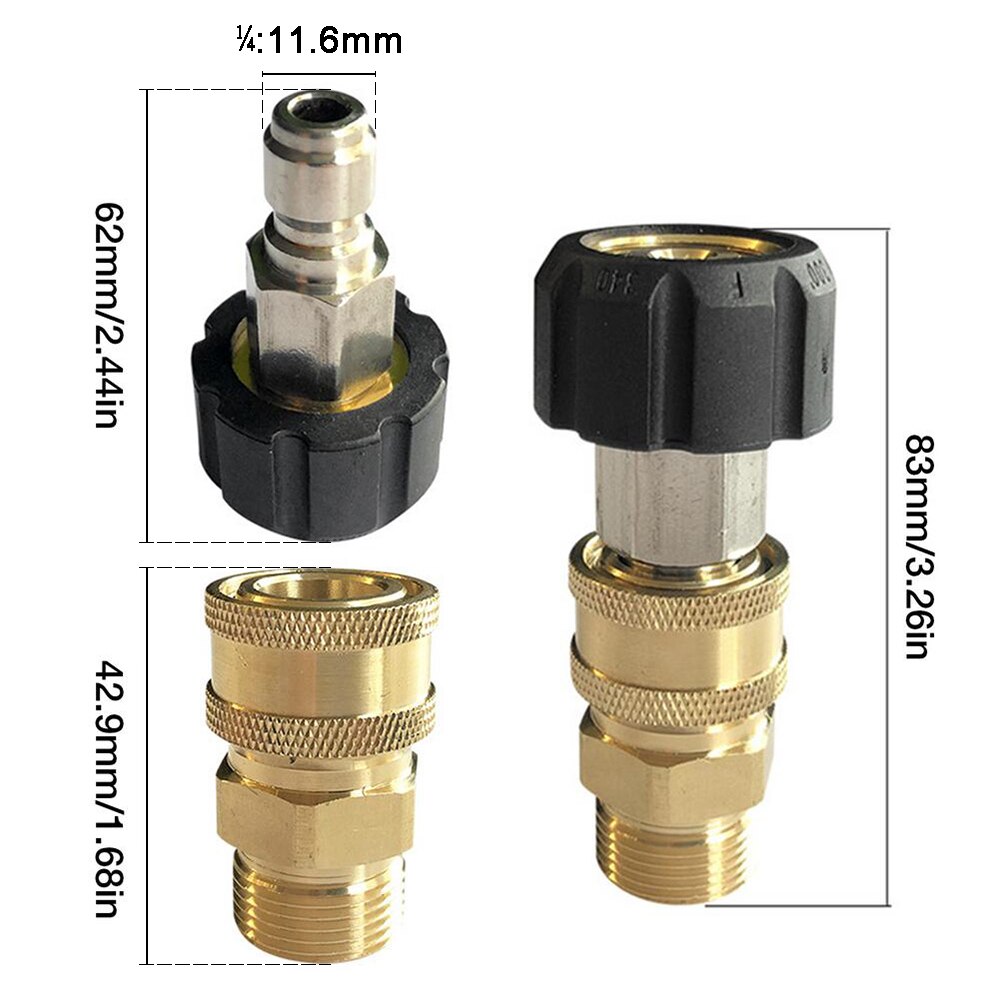 Car Accessories Copper 1/4 Inch High Pressure Cleaner Quick Connector Car Wash Adapter Water Gun Hydraulic Couplers Coupling M22: black