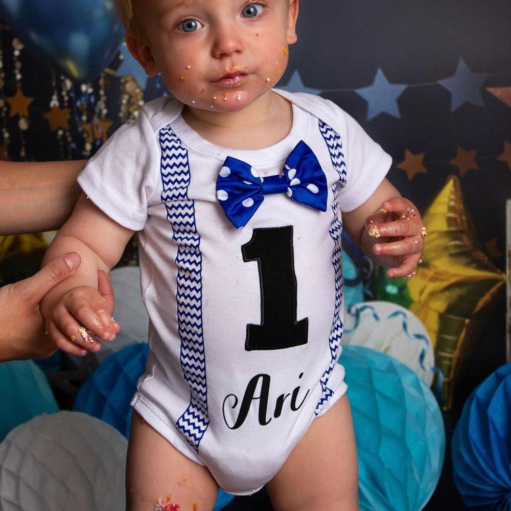 Personalise Boys 1st First Birthday Romper 1st birthday bodysuit Childrens Kids birthday vest Boys 1 Age Size Cake Smash 'one'