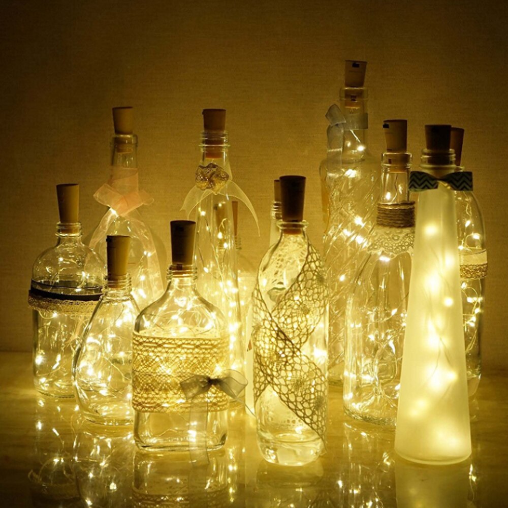 Batterij Aangedreven Guirlande Wijn Fles Verlichting Met Kurk 2M 20Leds Koperdraad Kleurrijke Fairy Lights String Voor Party bruiloft Decor: warm white / 2m 20LEDs