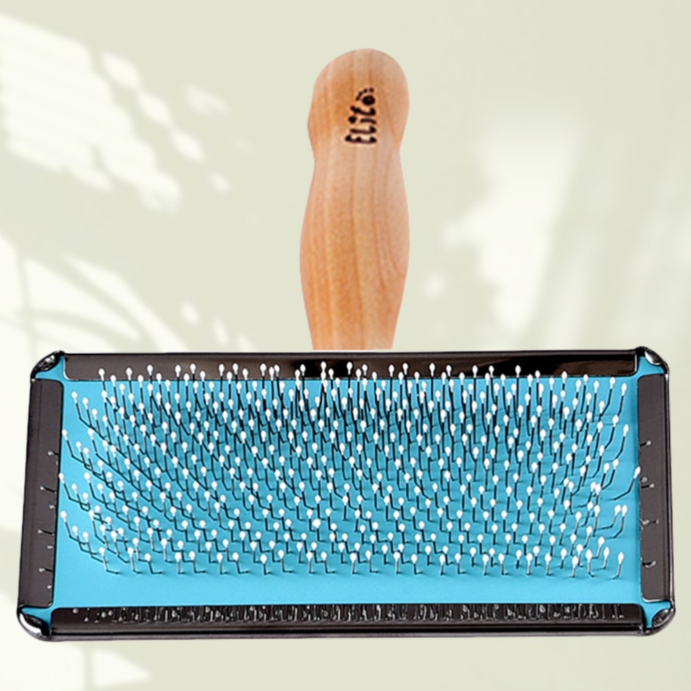 1Pc taille moyenne universel épilateur inoxydable aiguille cheveux nettoyant brosse pratique pour animal de compagnie chien chat (bleu, bois)