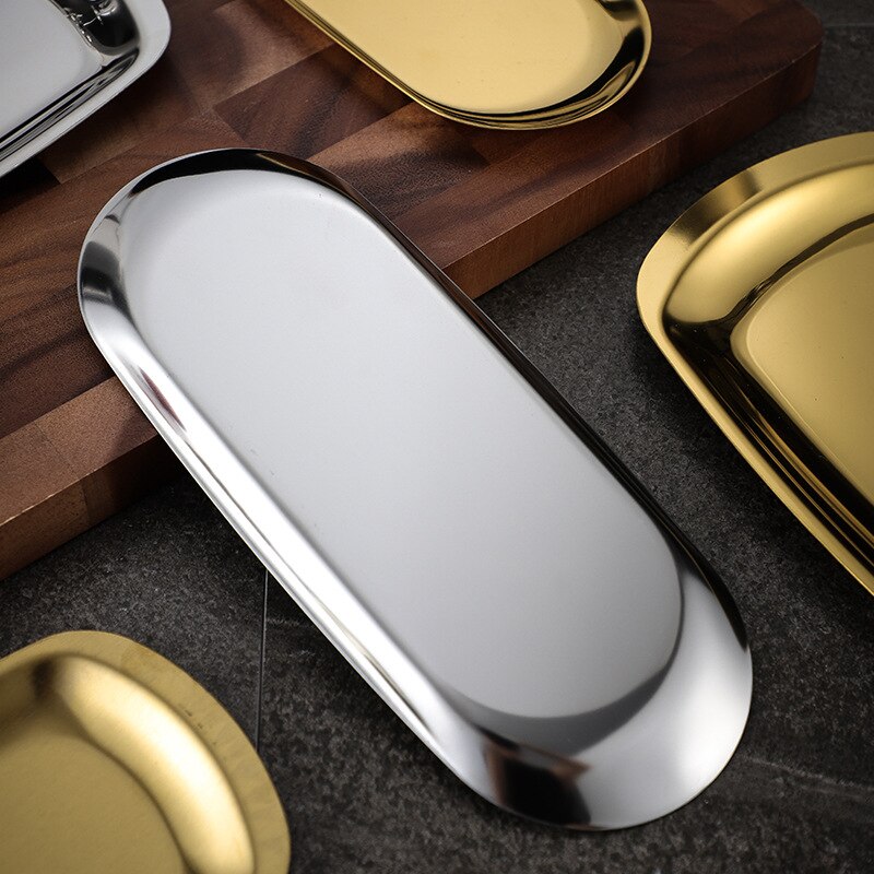 Gold Dining Plate Stainless Steel Dessert Plate Towel Nut Fruit Cake Tray Snack Kitchen Plate Nordic Style Steak Kitchen Plate