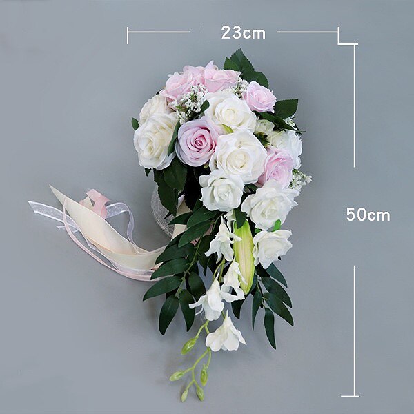 cascada Borgoña ramo blanco Artificial púrpura Ramos de flor Rosa boda accesorio para novia con flores: White with Pink
