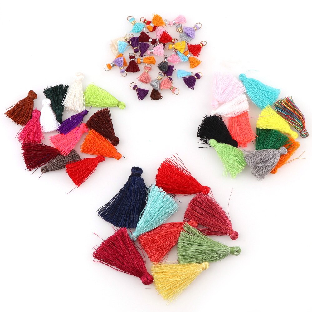 30Pcs 14Mm 27Mm 32Mm 44Mm Kwasten Katoen Charms Imitatie Zijde Satijn Kwasten Hanger Voor Maken armband Oorbel Sieraden