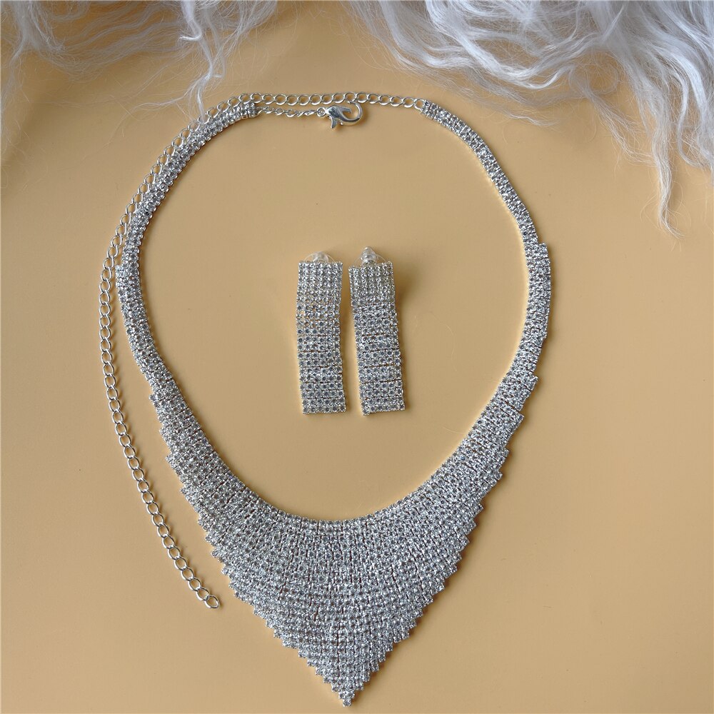 Choker Kettingen Voor Vrouwen Mode Bling Kristallen Oorbellen Koreaanse Lange Kristallen Sieraden Sets Voor Dames Party