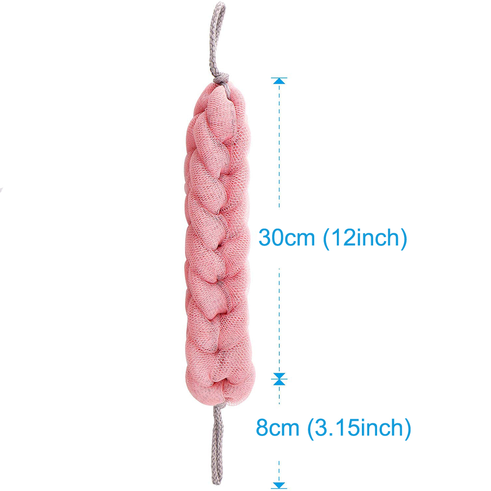 Loofahs – éponge de bain longue, 3 couleurs, 3 paquets, maille tressée extensible, boule exfoliante pour le dos