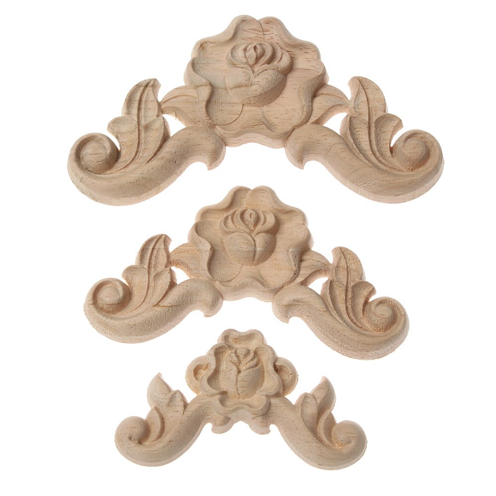 1 PC Ecke Appliques Holzschnitzerei Rose Blume Unlackiert Blumen- Geschnitzte Holz Handwerk Möbel Ornament DIY Hause Dekoration