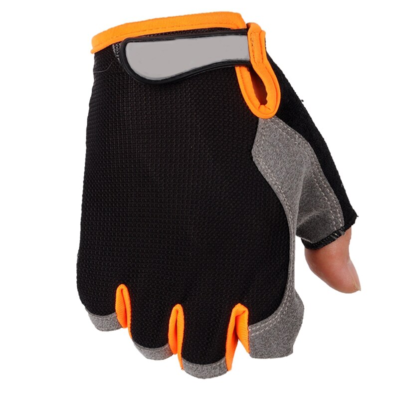 Guantes para hombre medio dedo tela suave transpirable antideslizante levantamiento de pesas deportes gimnasio guantes soporte de muñeca: Naranja / S