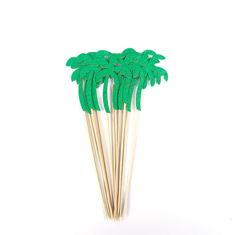 12Pc Summer Hawaii Theme Party Cup Cake Topper Flamingo Palm Leaves Pineapple Wedding Decoration Tropical Birthday Dessert Decor: Style B