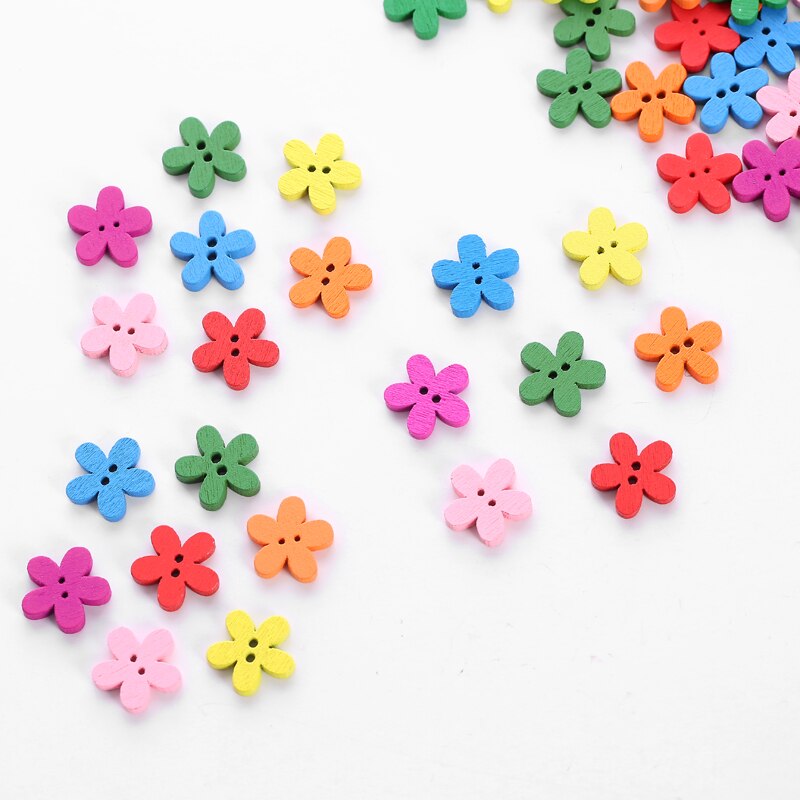 100 Stuks Multicolor Leuke Bloem Natuurlijke Decoratie Naaien Scrapbooking Houten Knoppen Kid 'S Kledingstuk Poppen Naaibenodigdheden