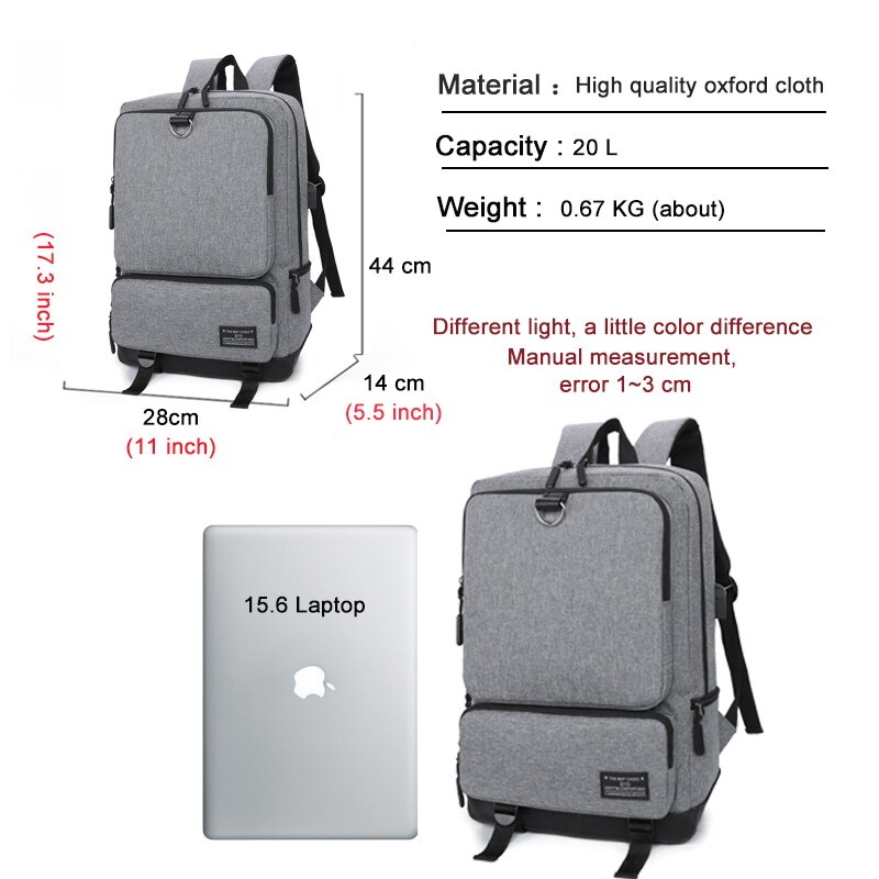 Men&#39;s Backpack Casual Business Laptop Backpack Male USB Socket Teen Student Schoolbag Women&#39;s Daily Work Bag Black Gray Blue