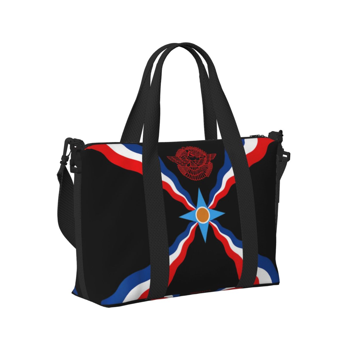 Custom Large Syriac Suryoyo Flag Logo Tote Bag for Women Aramean Assyria Shoulder Shopping Gym Beach Travel Bag