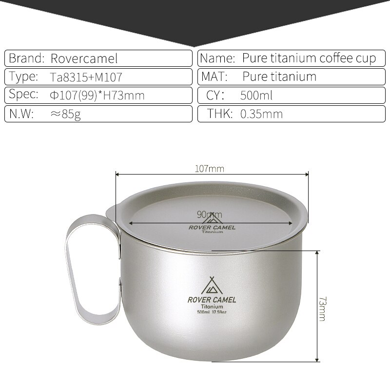 draussen Titan Tasse 500ml mit deckel Geschirr Camping Kaffee Tee Becher Tasse Picknick Camping Becher Wasser Tasse: Ta8315 M107 RC