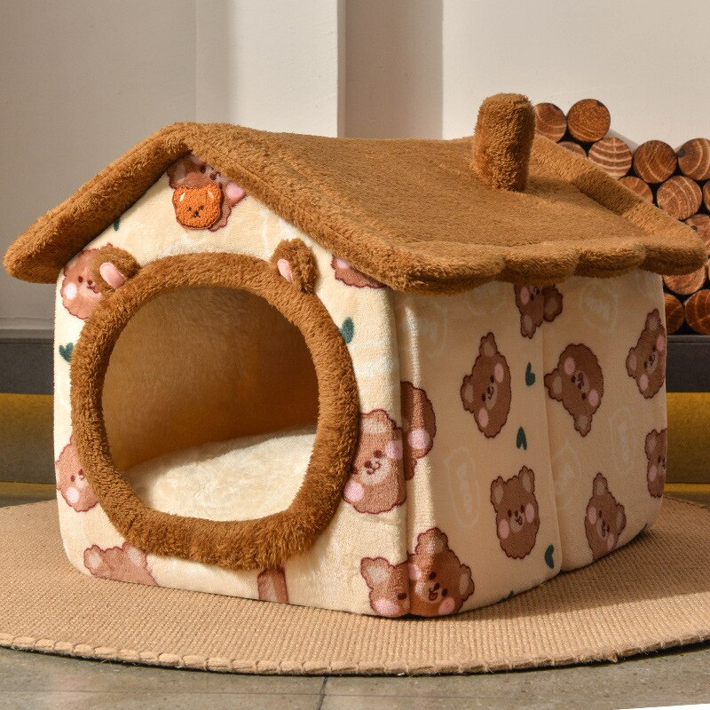 Abnehmbare Hund Haus Welpen Zwinger Haustier Luxus Villa Katze Zelt Nest Geschlossenen Teddy Chihuahua Höhle Kleine Hunde Korb Hund Liefert: Braun Bär / M 48x40x39cm