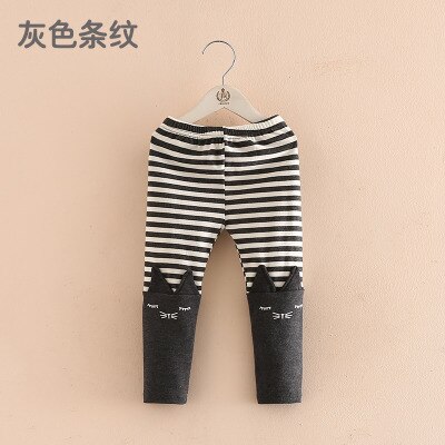 primavera otoño 2 8 10 años 90 130 140 cm niños azul marino algodón gris rayas empalmado gato dibujos animados niños bebé niña Leggings: Gris oscuro / 140cm
