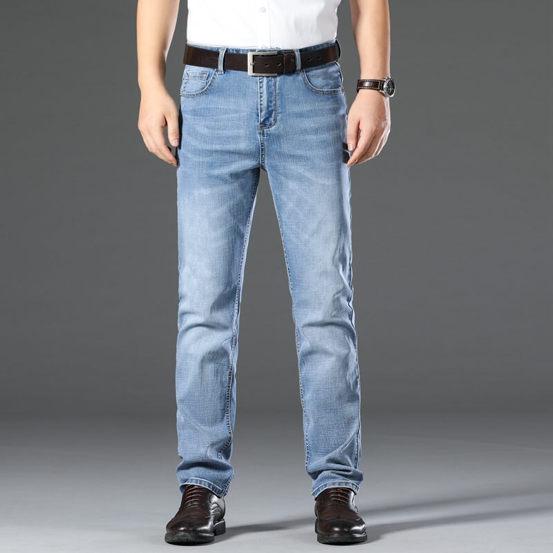 Herfst Smoky Grijs Geavanceerde Stretch Jeans Business Casual Katoen Regular Fit Denim Broek Mannelijke Broek: Sky Blue / 31