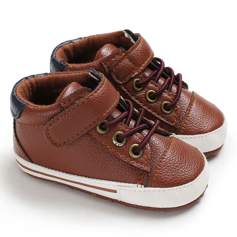 Baby Kids PU Leather Shoes Toddler Boys Girls Soft Crib Shoes Little Baby Faux Leather Sneakers Anti-slip Trainer Footwear Boots: Brown / 0-6 Months