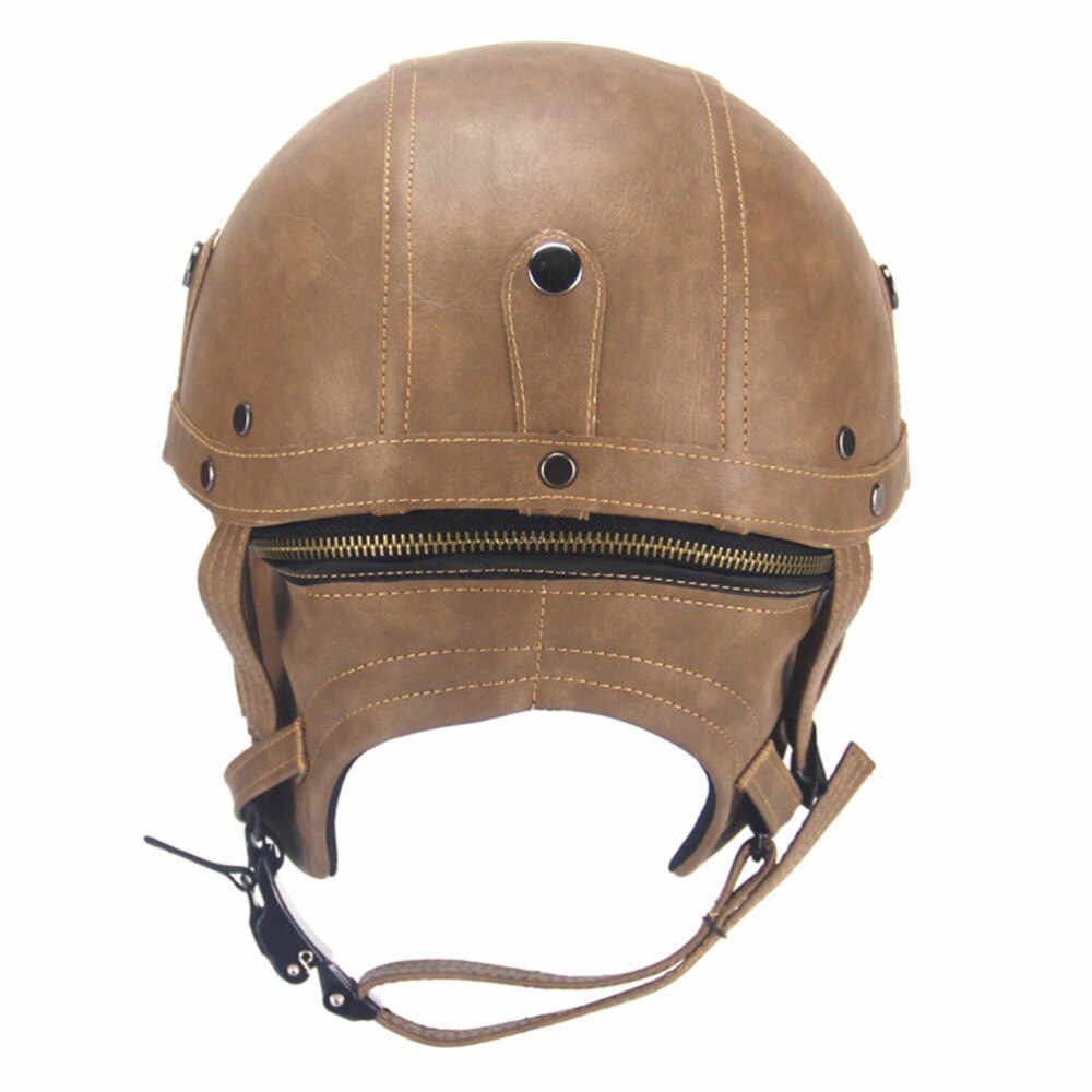 1PC Helmet Practical Durable Safety Retro PU Leather Motorcycle Protective Cap for Cycling Outdoor