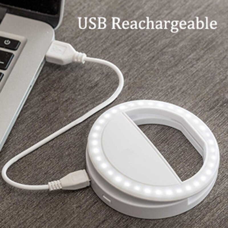 Auto-temporizador recarregável led anel de luz flash braçadeira usb de carregamento para iphone samsung xiaomi sony telefones celulares