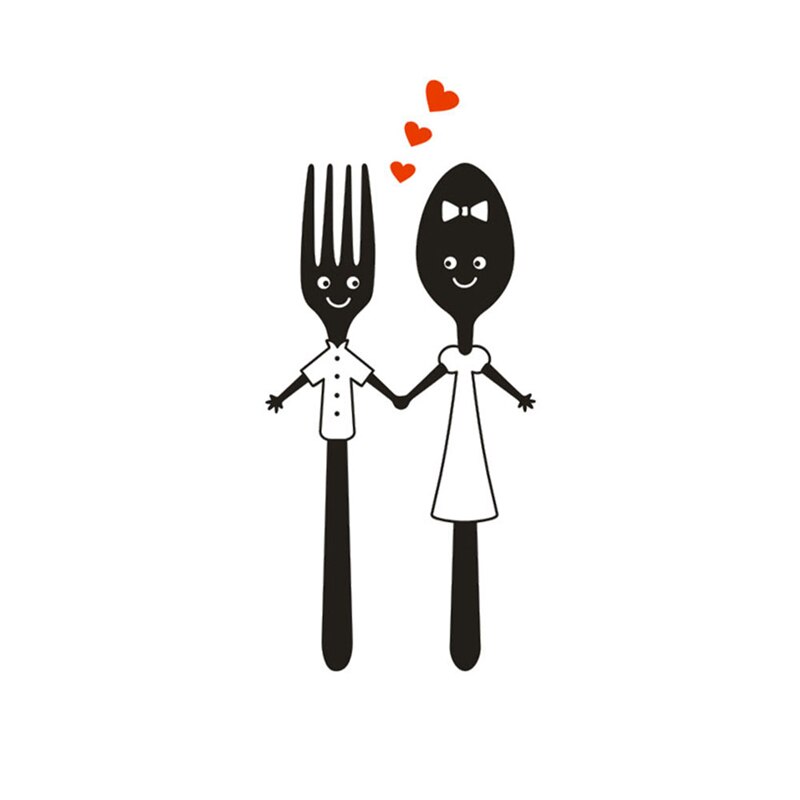 Kitchen Decoration Dining Cutlery Stickers Dining Cartoon Cute Spoon Fork Vinyl Mural Art Wall Sticker For Kitchen