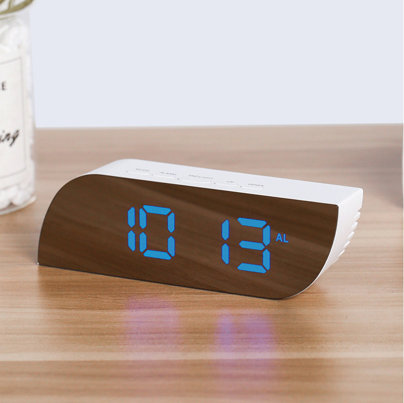 LED Digital Electronic Desktop Clock Snooze Mirror Alarm Clock Time Temperature Display Home Decorations: White case