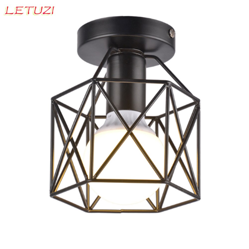 Plafonnier industriel abat-jour luminaire pour couloir entrée allée porche carré fer lustre suspension (sans lampe)