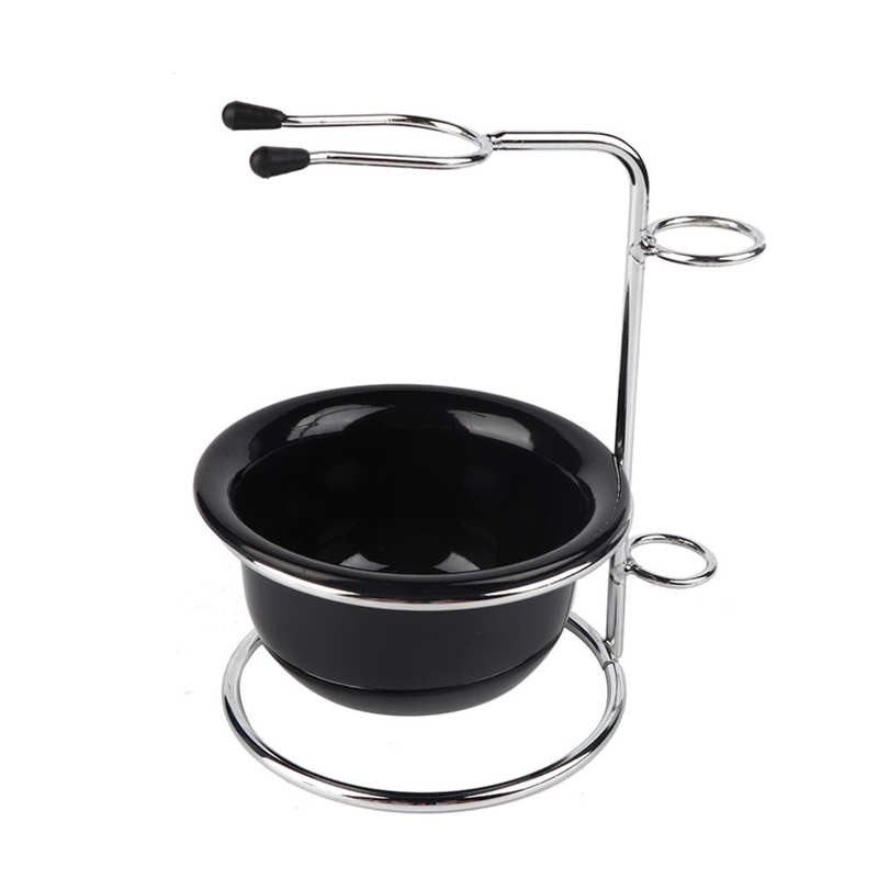 Black Stainless Steel Shaving Brush Stand Razor Holder and Black Shaving Bowl Shaving Soap