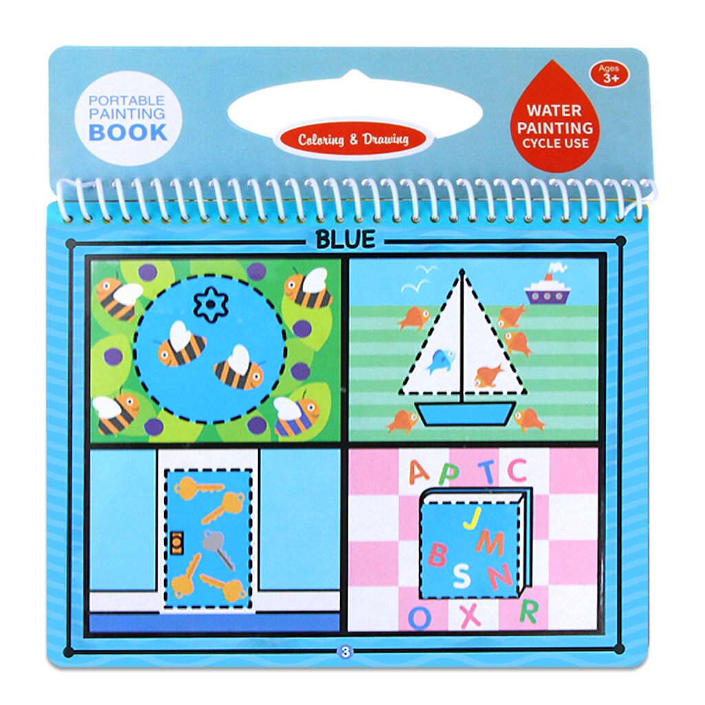 Reusable Water-Reveal Drawing Pads Water Coloring Books Aqua Drawing Painting Toy Travel Kits with Magic Pen for Kids