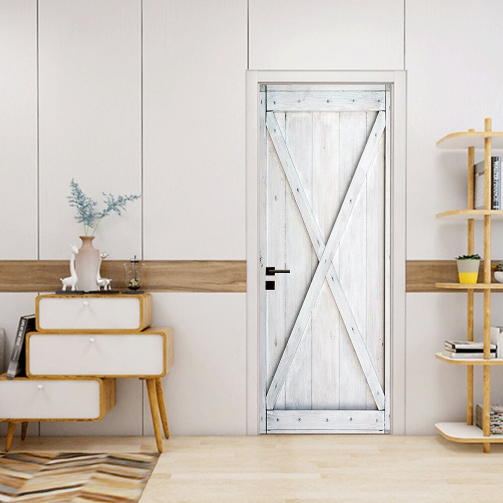 2pcs Door Stickers Simulation Door Mural Decorative Removable PVC Wallpaper (38.5x200cm)