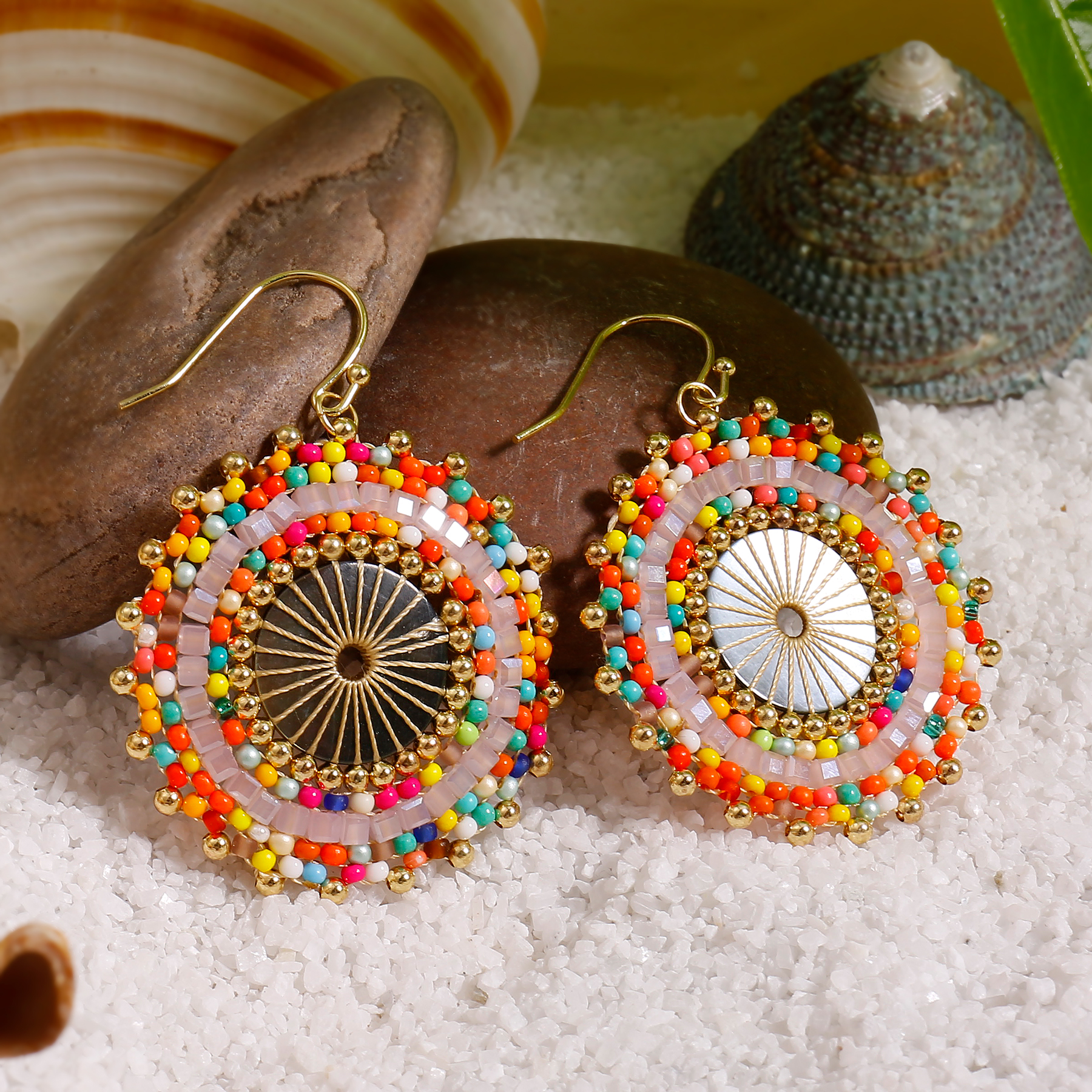 Badu-pendientes colgantes con cuentas redondas de colores para mujer, aretes grandes de cristal hechos a mano con cuentas bohemias, de joyería